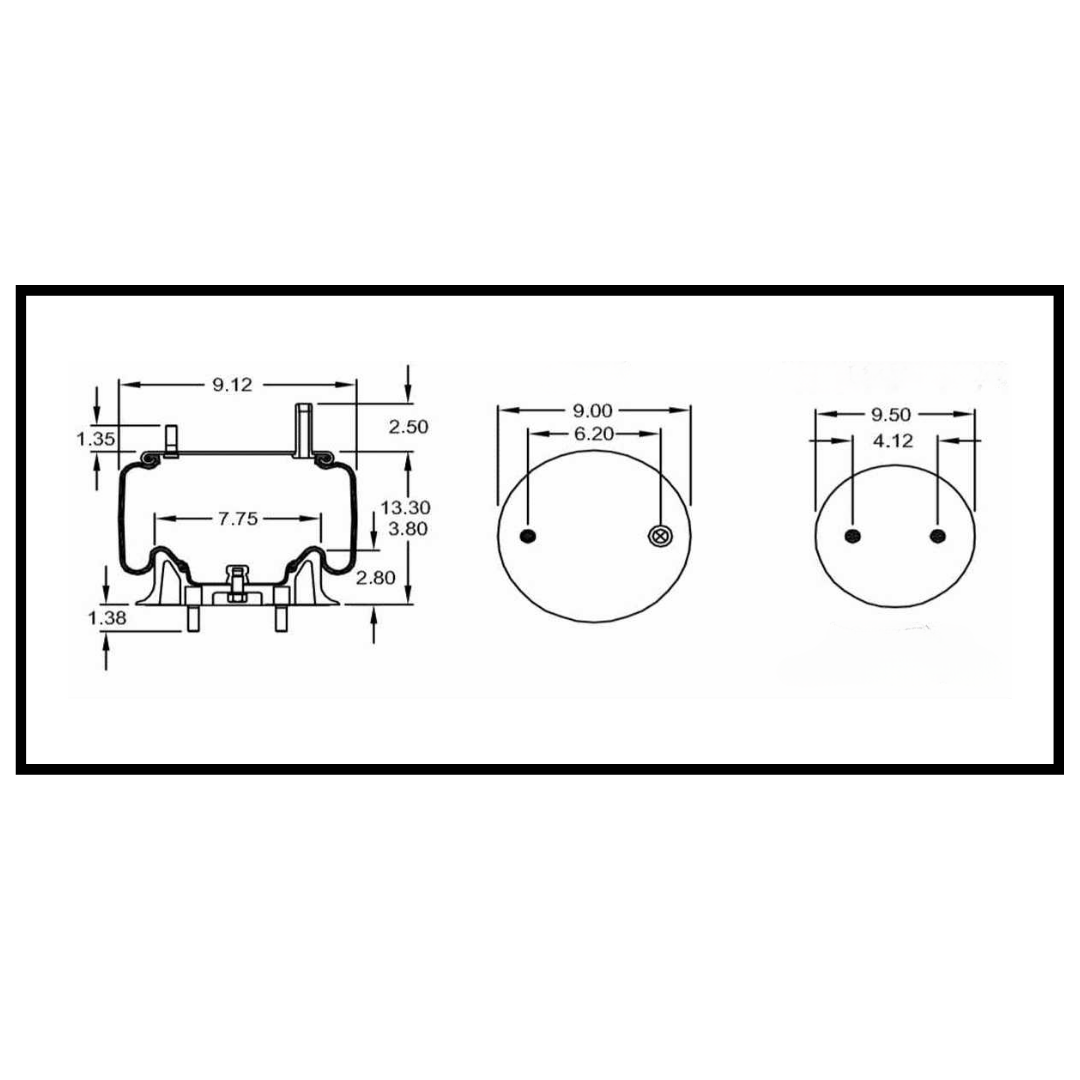 Air Spring Bag & Air Suspension Compatible with Kenworth Trucks Replacing Part Numbers 9422, W01-358-9422, 1R11-028, K303-6 / K303-14&15, S13032
