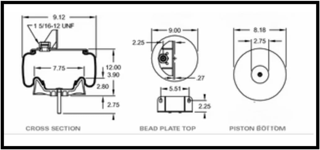 2 Pack Air Spring Bag & Air Suspension Compatible with Kenworth Trucks Replacing Part Numbers 9541, 9547, W01-358-9541, W01-358-9547, C81-1004, C81-1005